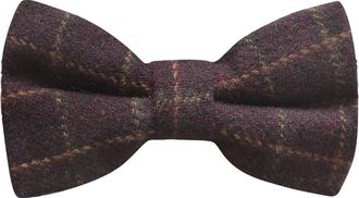 King & Priory Luxury Merlot Red Tattersall Check Tweed Pre-Tied Bow Tie