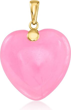 Ross-Simons Pink Jade Heart Pendant in 10kt Yellow Gold