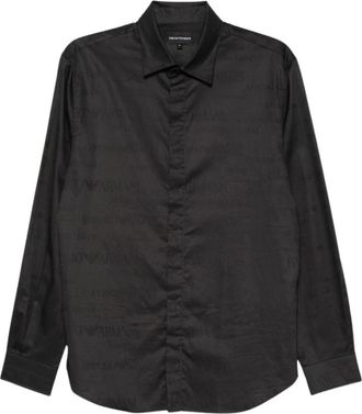 Emporio Armani Regular Fit Shirt in Cotton Jacquard - Heren - Casual Overhemden - Zwart - 2XL - Katoen - Overhemden