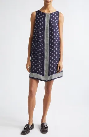 Bode Foyer Diamond Print Silk Minidress in Navy Blue at Nordstrom, Size 10