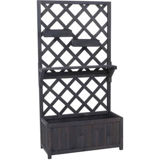 Hhg Banco Elevado Hhg-658, Jardinera/maceta, Enrejado, Soporte Para Plantas, Estante, Macetas Colgantes, Madera Mvg 135 X 70 X 30 Cm, Gris Antracita