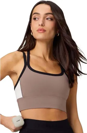 Fabletics Womens Principal Color Block Longline Medium Impact Bra in Desert Shadows/bone/black at Nordstrom, Size Xx-Small