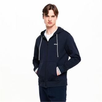 HUGO BOSS Heren-hoodie met volledige ritssluiting en stretchstof (Donkerblauw)