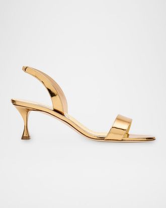 Manolo Blahnik 50mm Cupisanpla Metallic Leather Sandals