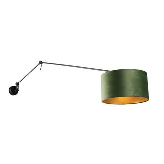QAZQA Moderno Aplique Negro Con Pantalla De Terciopelo Verde 35 Cm Regulable - Blitz Acero /textil Alargada Adecuado Para Led Max. 1 X 60 Watt - Qazqa