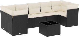 vidaXL Set De Sof&aacute;s De Jard&iacute;n 8 Piezas Y Cojines Rat&aacute;n Sint&eacute;tico Negro Vidaxl