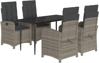 vidaXL Set Comedor De Jard&iacute;n 5 Piezas Con Cojines Rat&aacute;n Sint&eacute;tico Gris Vidaxl