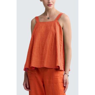 Luukaa D'Celli Mariel Square Neck Linen Top in Rust Orange at Nordstrom, Size 12