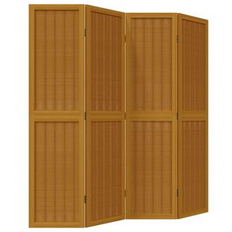 vidaXL Biombo Separador De 4 Paneles Madera Maciza Paulownia Marr&oacute;n Vidaxl