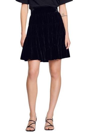 Sandro Fanfan Velour Skater Skirt in Noir at Nordstrom Rack, Size 4 Us / 36 Fr