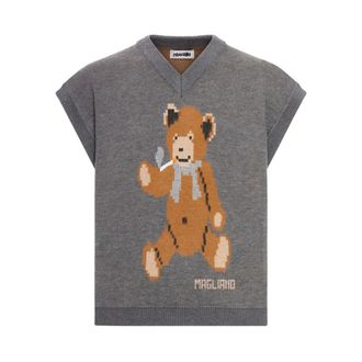 Magliano Sleeveless Knitwear, male, Gray, Size: M Teddy Bear Vest