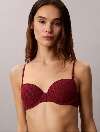 Calvin Klein Womens Emblem Flocked Mesh Lightly Lined Demi Bra - Red - 32B