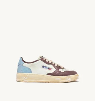 Autry MEDALIST LOW SUPER VINTAGE SNEAKERS IN WHITE CELESTIAL BLUE AND TAUPE