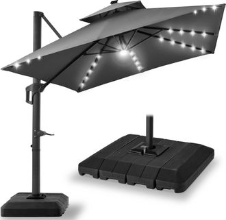 Best Choice Products 10x10ft 2-Tier Square Outdoor Solar LED Cantilever Patio Umbrella w/ Base Included
