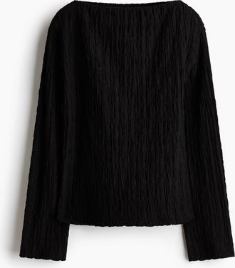 H&M Shirt mit U-Boot-Ausschnitt - Schwarz