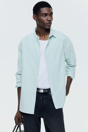 H&M Regular fit oxford shirt in Green/striped at Nordstrom, Size Xx-Large