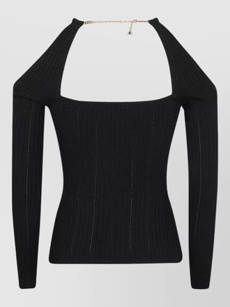 Elisabetta Franchi off shoulder openwork ribbed knit top