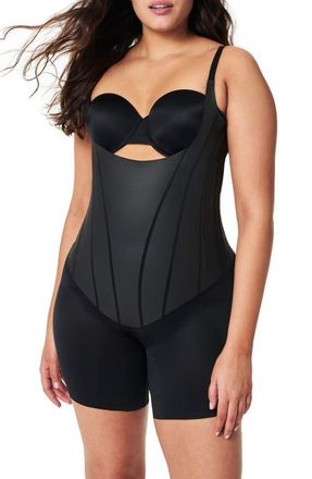 Spanx SPANXsculpt TotalContour Open-Bust Mid-Thigh Bodysuit in Very Black at Nordstrom, Size X-Small