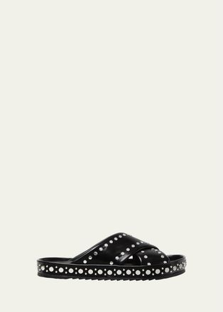Fendi Mens Double Leather Crisscross-Strap Sandals