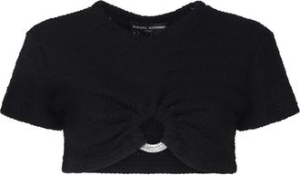 Alberto Audenino Cropped Trui met Cut-Out Detail - Dames - T-shirts - Zwart - L - Katoen - Tops