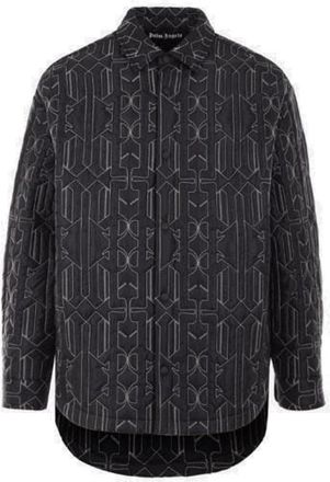 Palm Angels Geborduurd Nylon Gevoerd Shirt - Heren - Casual Overhemden - Zwart - M - Nylon - Overhemden