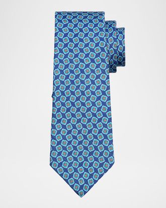 Kiton Mens Micro-Medallion Linen and Silk Tie