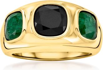 Ross-Simons Onyx and Emerald Ring in 18kt Gold Over Sterling