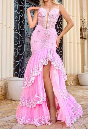 Portia & Scarlett Petal Dream Corset Mermaid Gown In Pink