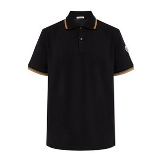 Moncler Polo Shirts, male, Black, Size: XL Polo with Logo Patch