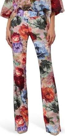 Alice & Olivia Olivia Floral Bootcut Crepe Pants in Storm Floral Sm at Nordstrom, Size 6