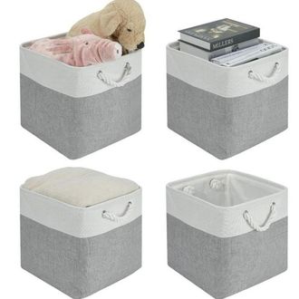 OEM Juego De 4 Cajas De Almacenamiento De Tela - Gris - Cesta De Almacenamiento De Tela Grande - 30x30x30 Cm