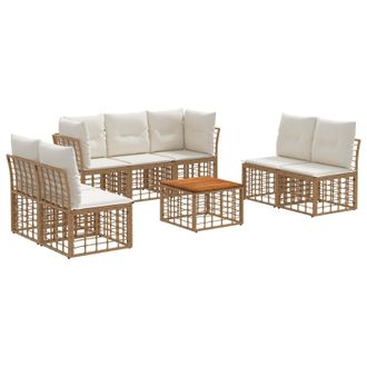 vidaXL Conjunto De Sof&aacute;s De Exterior 8 Pcs Natural Y Crema Poli&eacute;ster Vidaxl
