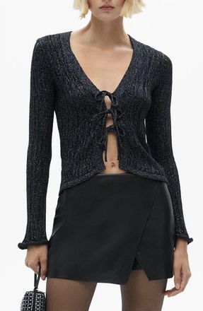 Mango Metallic Cardigan in Black at Nordstrom, Size Medium