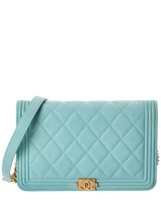 Chanel Blue Caviar Leather Boy Wallet On Chain (Authentic Pre-Loved)