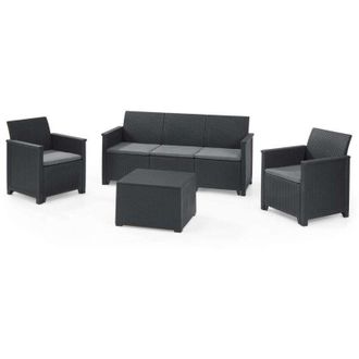 Keter EMMA LOUNGE SET 3 SEATER con cuscini - Poltrone 65x63x74h Divano 163x65x74h Tavolino contenitore 60x55x39h - Flat Wicker 7 mm - Grafite Keter
