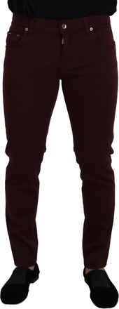 Dolce & Gabbana Mens Maroon Slim Fit Stretch Cotton Pants - Dark Red - Size EU 44 (Mens)