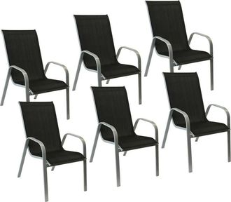 Happy Garden Pack De 6 Sillas Marbella En Textileno Negro Aluminio Gris