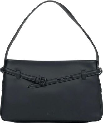 Estro & Luminara Shoulder Bags, female, Black, Size: ONE SIZE Leather Shoulder Bag with Decorative Strap