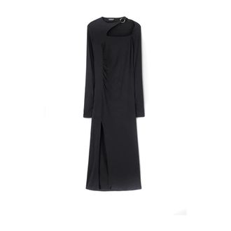 Dondup Stijlvolle Midi Jurk - Dames - Casual kleedjes - Zwart - M - Katoen - Kleedjes