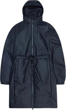 Rains Lohja Lange Ge&iuml;soleerde Curve Jas - Dames - Mantels - Blauw - Maat: M Leer