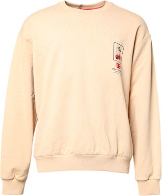 Dolce & Gabbana Mens Cherry Print Crew Neck Sweatshirt Beige Cotton Sweatshirts