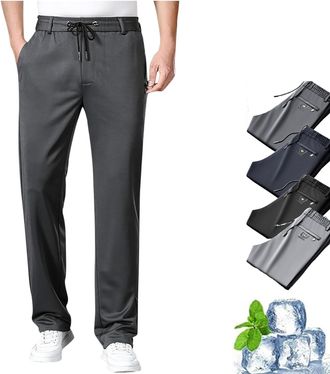 Generic Orinbloom Lightweight Casual Pants, Oribloom Mens Pants, Pull on Ice Silk Comfort Everyday Pant, Stretch Straight Pant (Dark Gray,4XL)
