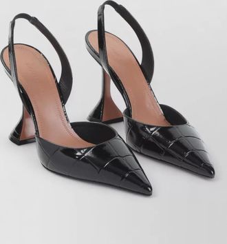 Amina Muaddi leather crocodile-effect slingback mules