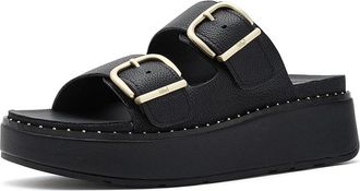 FitFlop Gen FF Max Buckle Tumbled Leather Two Bar Slides Womens Wedge Shoes All Black : 11 M (B)
