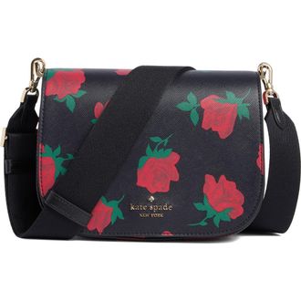 Kate Spade New York madison rose toss print saddle bag in Black Multi at Nordstrom Rack