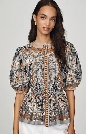 Farm Rio Stained Glass Puff-Sleeve Top