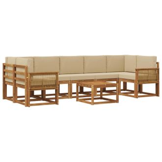 vidaXL Conjunto De Sof&aacute;s De Exterior 8 Pcs Natural Y Beige Poli&eacute;ster Vidaxl