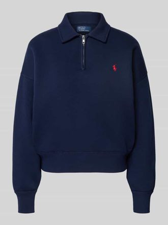 Polo Ralph Lauren Sweatshirt mit Polokragen und Label-Stitching in Marine, Gr&ouml;&szlig;e L