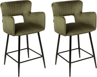 Beliani Conjunto De 2 Sillas De Bar Modernas Asiento De Terciopelo Con Reposabrazos Respaldo Acolchado Verde Oliva Sanilac