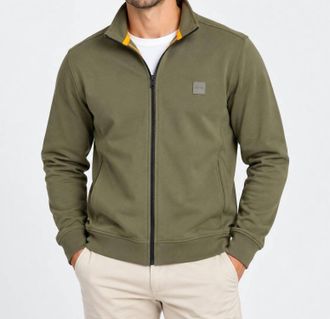 HUGO BOSS Mens Long Sleeves Full-Zip Jacket In Olive Green